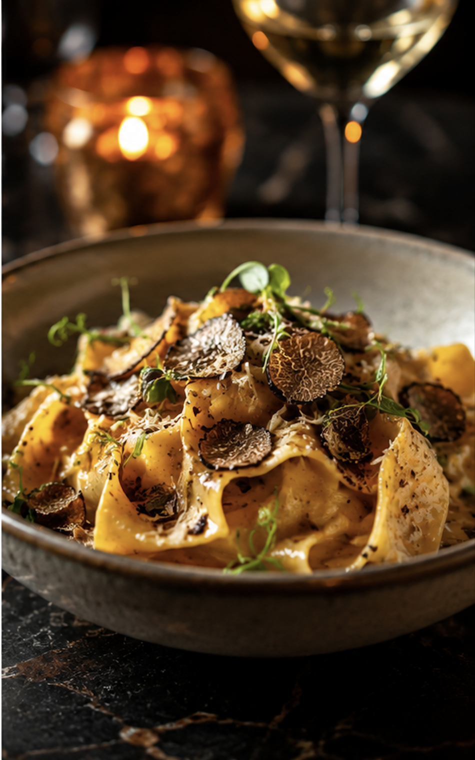 Truffle pasta served in a restaurant